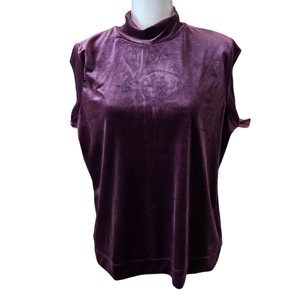 Appleseeds Petites Purple Velvet Mock Neck Sleeveless Top‎ Blouse PL Back Zip